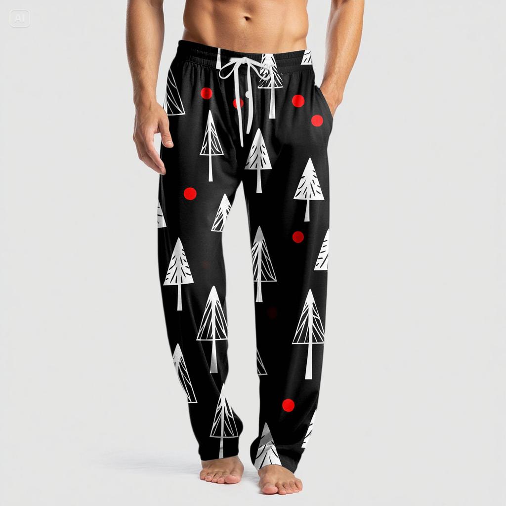 Men's Knitted Fashion Print Pocket Casual Pants Pajama Pants