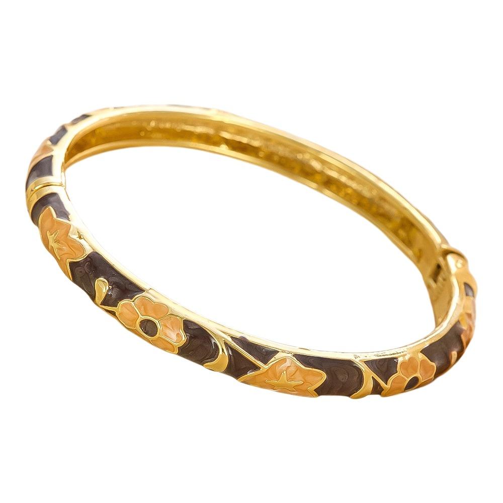 Floral Colorful Flower Bangle Traditional Women's Hand Bracelet Vintage Cloisonne Bangle  Ladies