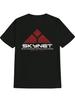 Casual Crew Neck T-shirt with Red & White Geometric Print - "SKYNET Neural Net-Based Artificial Intelligence" Design
