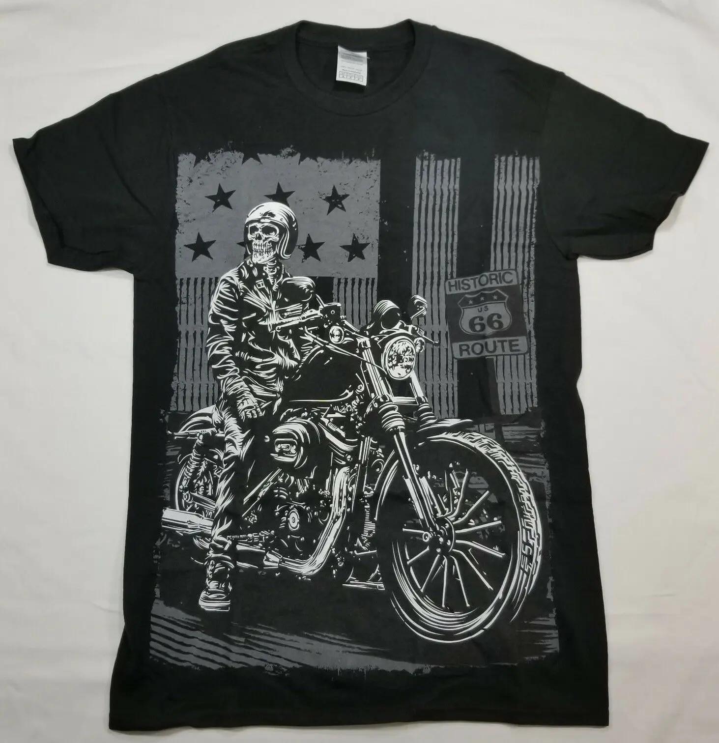 Route 66 American Flag Motorcycle Skull Rider TShirt 100 Cotton ONeck Short Sleeve Casual Mens Tshirt Size S3XL S