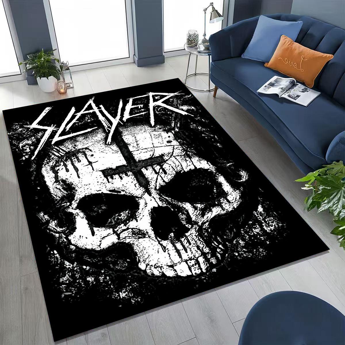 

2026 Slayer Heavy Metal Rock Band Skull Art Carpet Rug for Bedroom Living Room Sofa Home Doormat Decor,Large Non-slip Floor Mat 120x160cm( 47x62in )