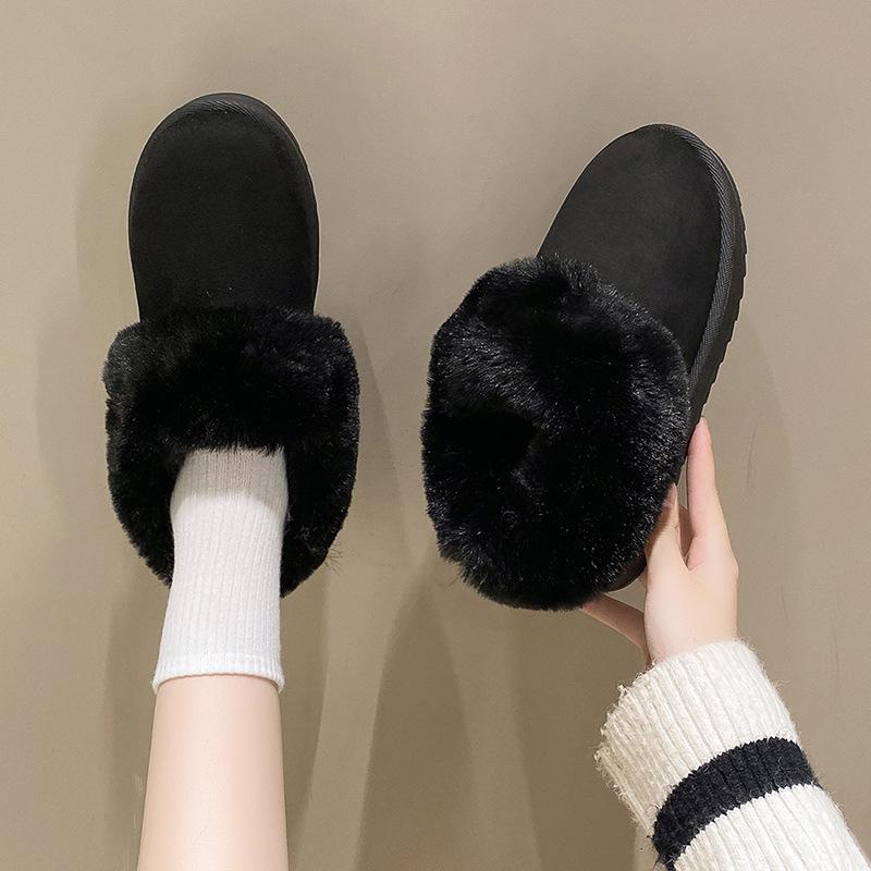 Mao Mao Mouth Snow Boots Women's Winter New Large Size Flat Bottom Short Tube Lazy Cotton Boots Women