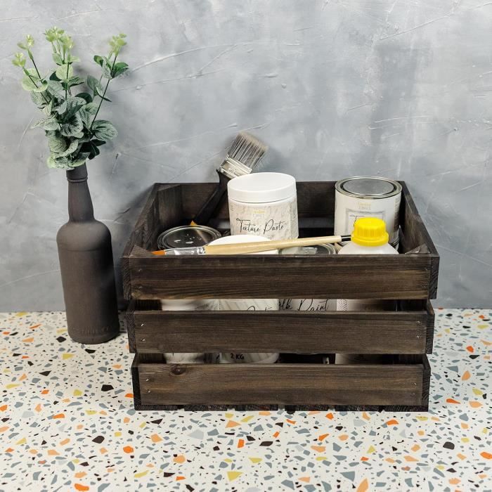 Creative Deco Lot de 3 Caisse en Bois Noir | 40 x 30 x 23 cm | Caisse Rangement Bois | Caisse en Bois Rangement Vintage