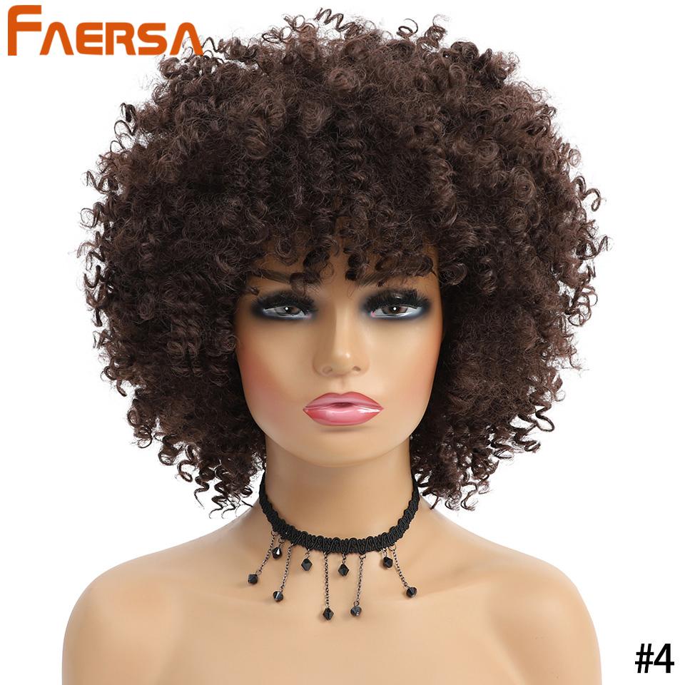 Short Hair Afro Kinky Curly Wig With Bangs African Synthetic Wigs For Black Women Ombre Natural High Temperature Black Brown