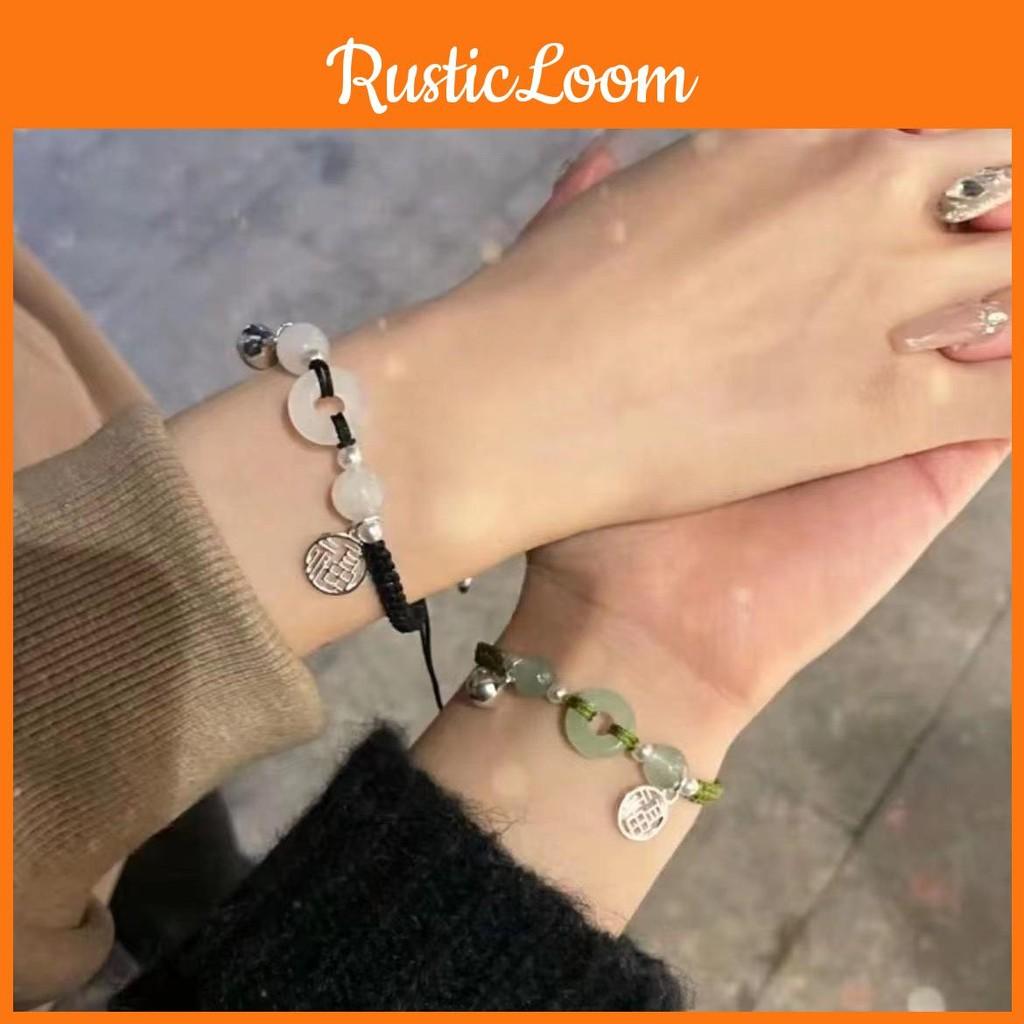 Trendy Black Adjustable String Bracelet For Couples Geometric Ethnic 2024 Design