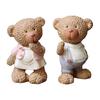 2Pcs Cartoon Couple Bear Resin Figurine, Handmade Sitting Standing Bear Statue, Vintage Animal Sculpture Table Ornament for Home, Office