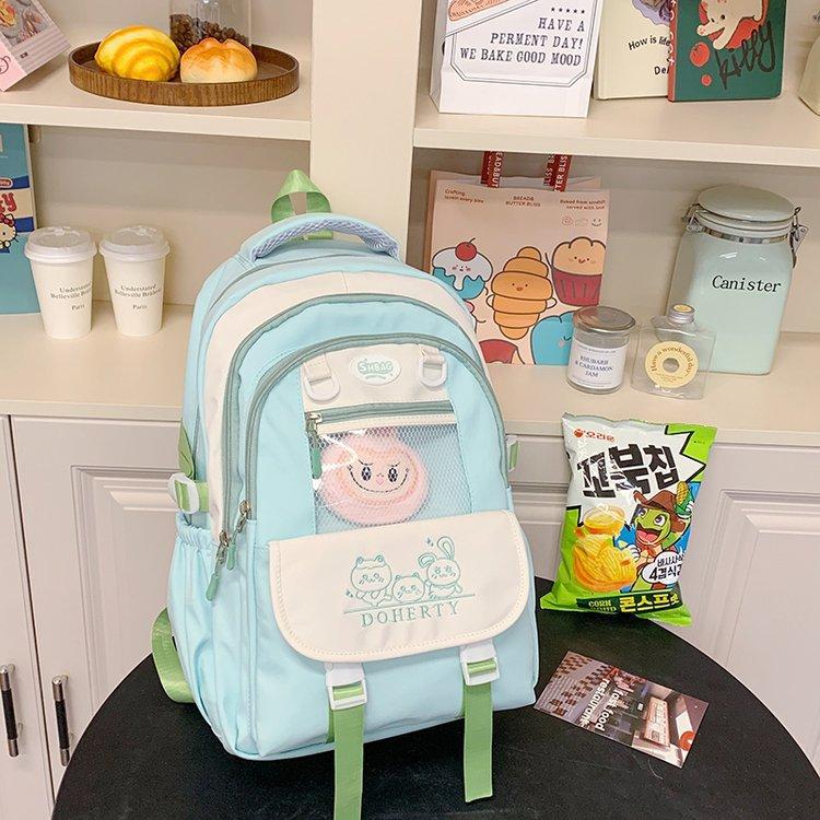 Schoolbag Campus Japanese and Korean Girls Fresh and Cute Contrast Color Schoolbag Large Capacity Lightweight Travel Junior and High School Students 