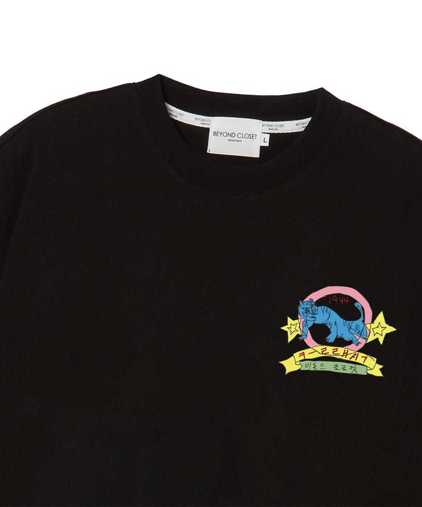 BEYOND CLOSET New Classic Preppy Modern Art Short Sleeve T-Shirt Black