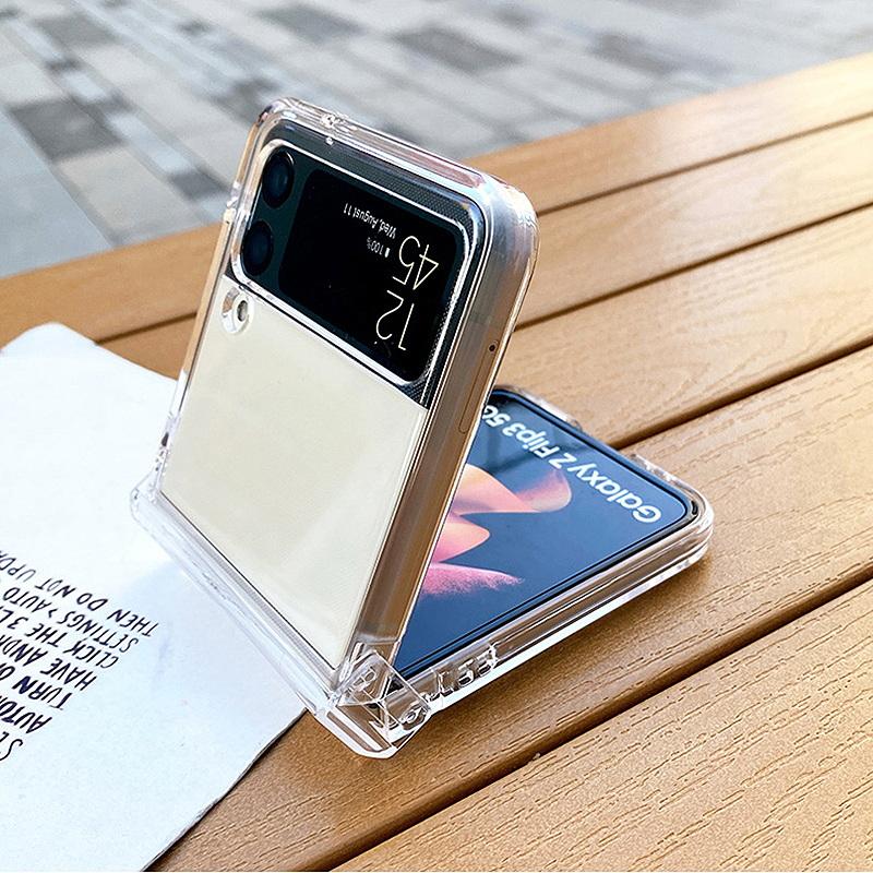 Transparent Folding Case For Samsung Z Flip7 Flip6 Flip5 Flip4 Flip3 Fold5 Moto Razr 40 Ultra PC Flip Folding Shockproof Clear Phone Cover