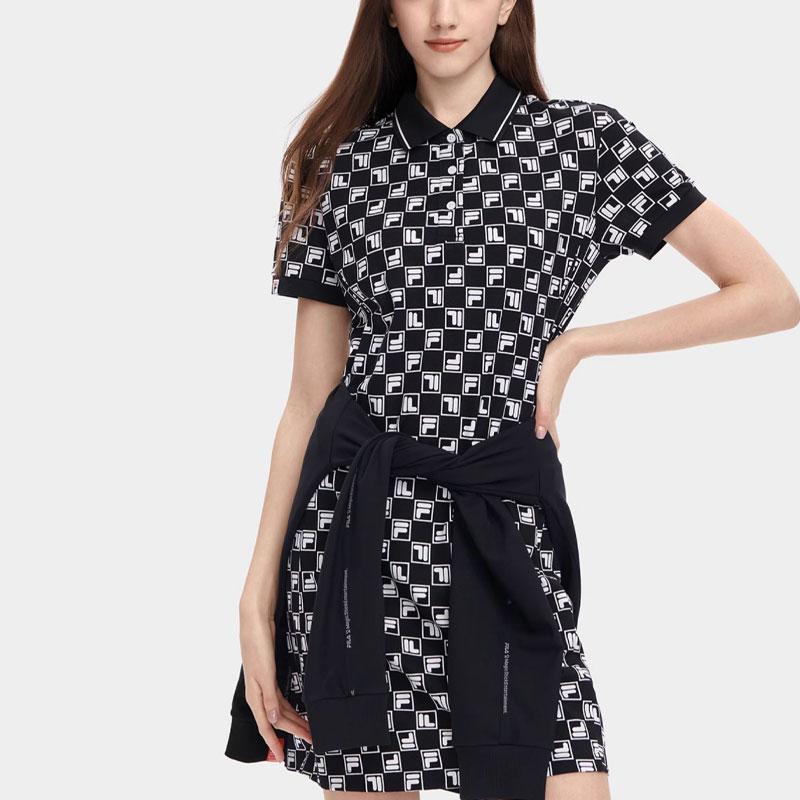 FILA All Over Logo Print Casual Polo Dress Women Dresses F51W429314AZB