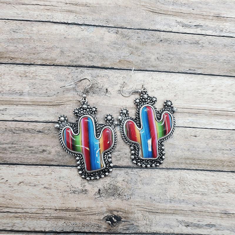 Creative Retro Cactus Lace Earrings Colorful Dripping Oil Cactus Ear Accessories