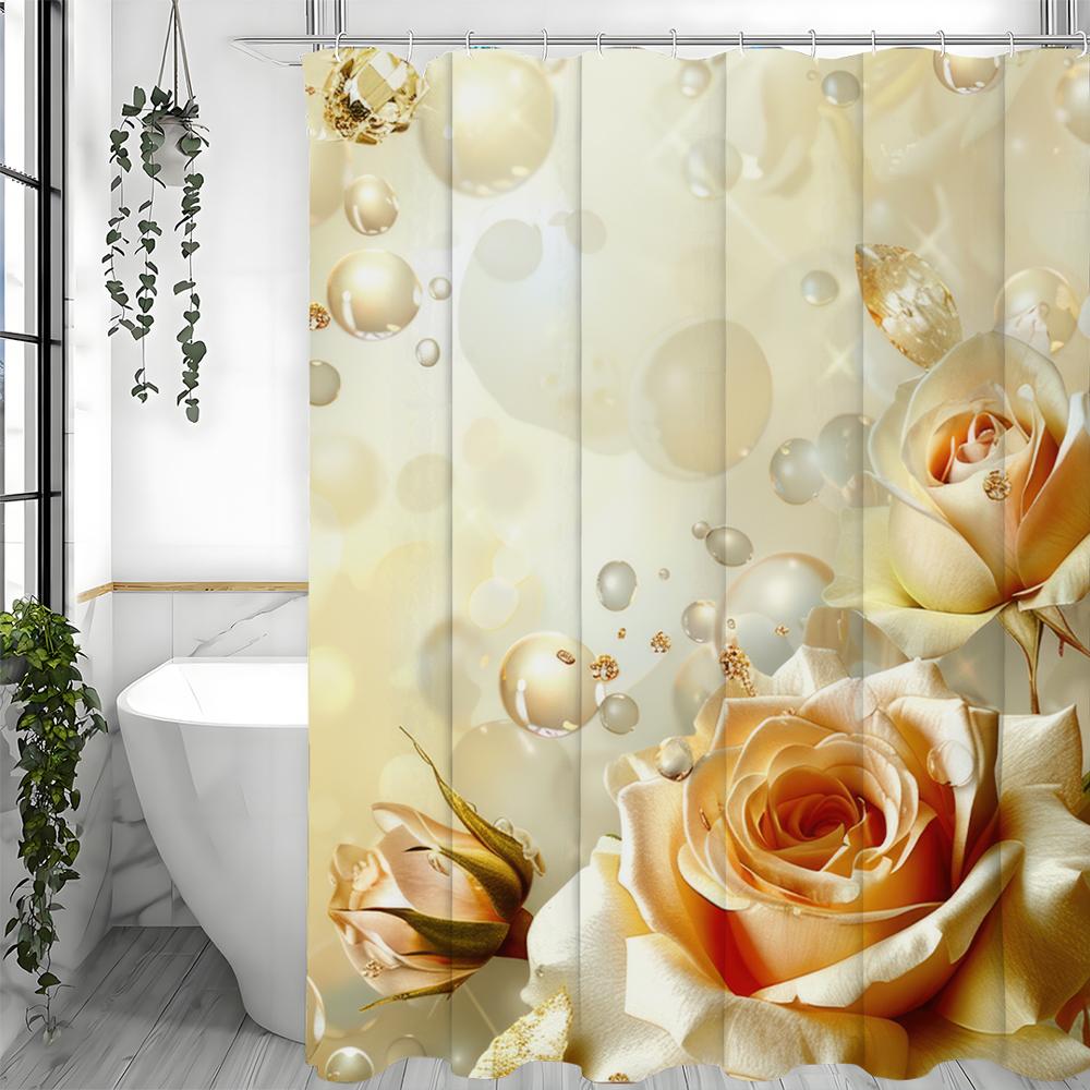 Żółta Róża Kwiatowa Zasłona Prysznicowa, Dekoracyjna Zasłona Prysznicowa do Łazienki, Wodoodporna Zasłona Prysznicowa z Haczykami