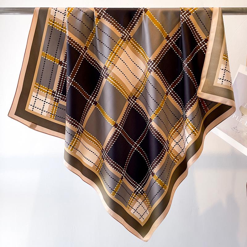 Striped Twill Silk Scarf: Large Square Shawl & Sunscreen Travel Headscarf - 90cm, Perfect for Spring & Autumn