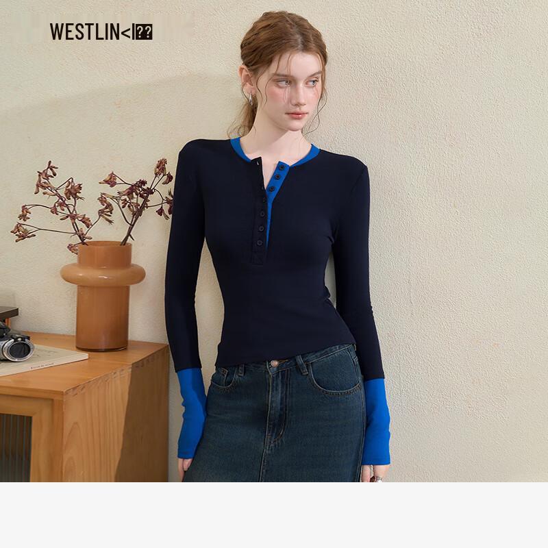 Westlink Women s Faux Two-Piece Colorblock Knit Top M