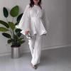 2024 Solid Color Pleated Ruffle Hem Loose Casual Long Pants Set