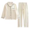 Women's Spring Summer Crepe Cotton Pajama Set - Long Sleeve, Thin, Cardigan Style