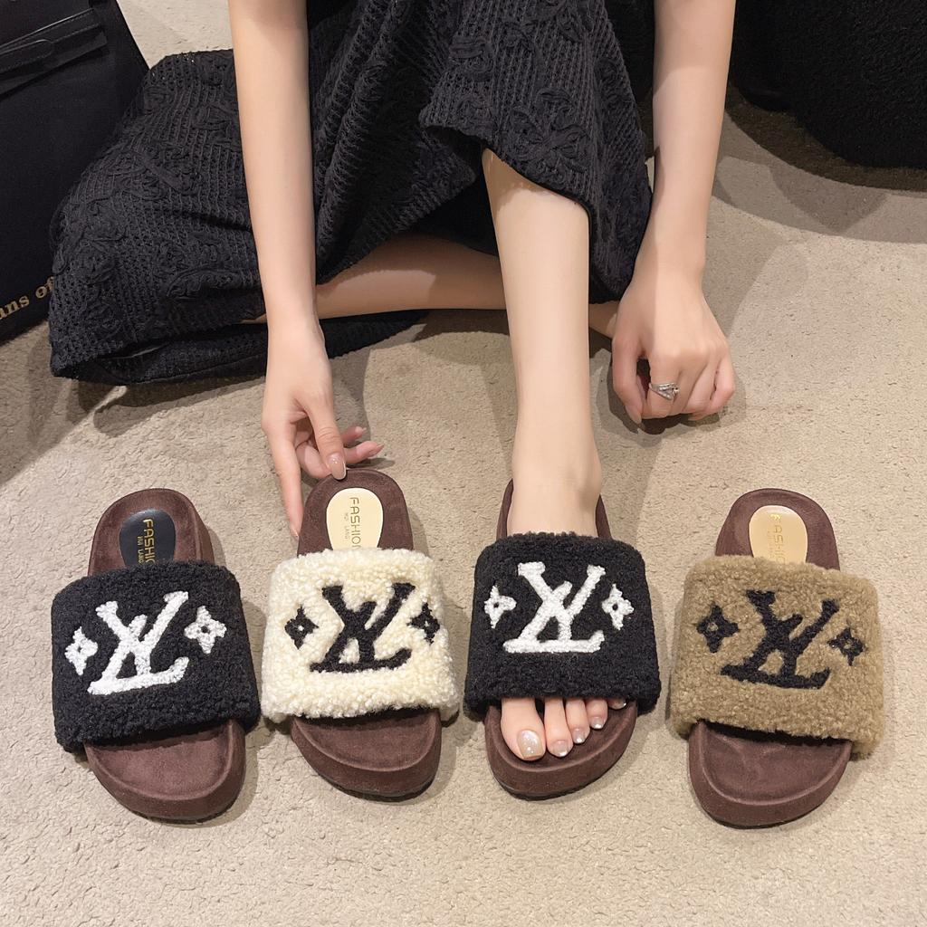 Mao Mao Slippers Women's Outer Wear 2025 Autumn and Winter New Short Mao Mao Shoes Small Fragrant Muffin Thick-soled Heightening Cotton Slippers