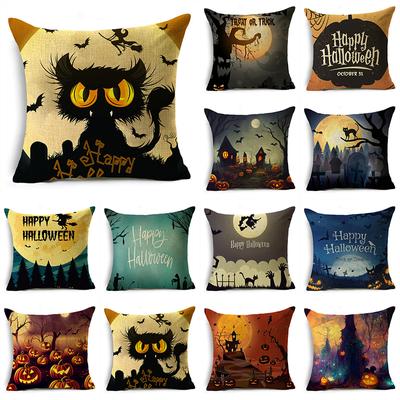 Klassische Halloween-Serie Kürbislaterne Spukhaus Leinen Kissenbezug Dekorative Kissenhülle für Sofa Wohnzimmer Party
