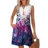Women's Fashion Casual Printed V-Neck Button With Pocket Vest Sleeveless Dresses
