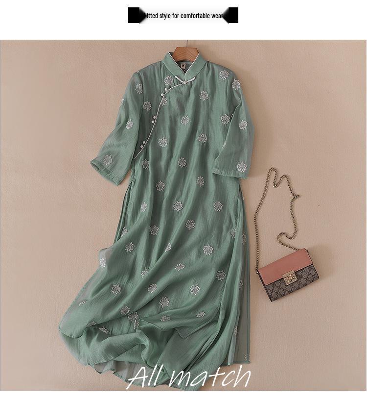 Summer Double-Layer Zen Tea Ceremony Women's Floral A-line Dress