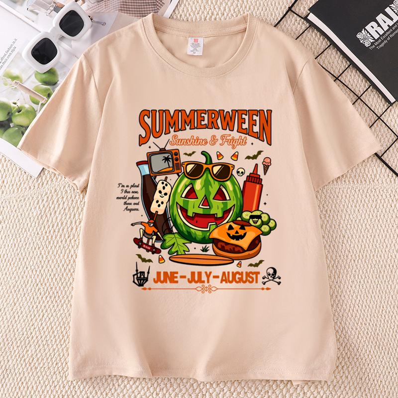 Summerween Watermelon Pumpkin TShirt Spooky Summer Graphic Tee Unisex Unisex Summer Cotton Short Sleeve Tees Clothing