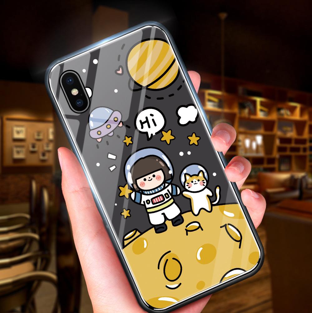 Чехол для телефона из глянцевого стекла для Honor X8 X9 X9a P20 P30 P40 P50 Pro Infinix Hot 12i 40i Smart 8 Pro Vivo V23e V25e Cartoon Moon Sun Space Planet