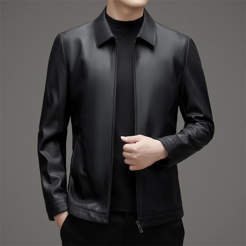 Genuine Leather Jacket for Men, Sheepskin, Middle-aged Men, Spring and Autumn Lapel Leather Jacket, Casual Jacket for Men