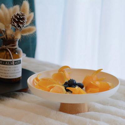 Semplice vassoio rotondo con base in legno massello, vassoio portaoggetti da tavolo per soggiorno, per frutta e verdura, per piccoli oggetti