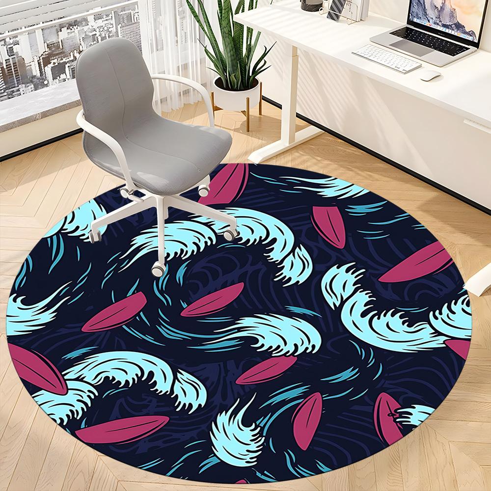 1pc Ocean Waves Office Round Area Rug, Under Office Chairs Bedroom Living Room Home Decor, Room Deco, Available in Various Sizes