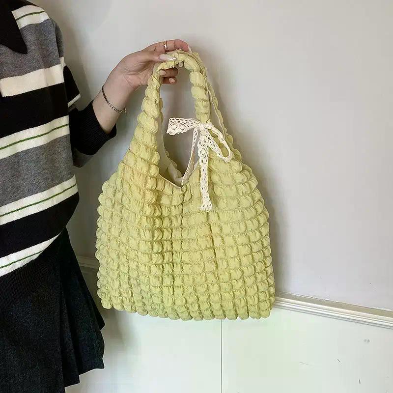 Female Large Capacity Handbag, Polyster Shoulder Bag with Cloud Pleats.