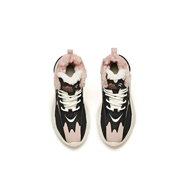 Anta Lifestyle Series Fleece Lined Casual Shock Absorbing Non-Slip Wear-Resistant Mid-Top Sports Shoes Women Sneakers Black White 922048910-3