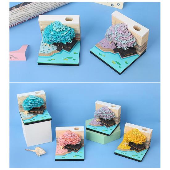 3D Tearable Calendar with LED Light Artistic Paper Sculpture Tree House Illuminated Tear-off Calendar Special