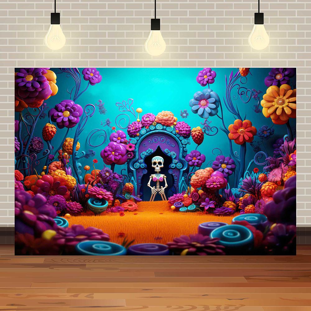 Halloween Eve Theme Skull Flowers Night Castle Moon Pumpkin Lights Skeleton Family Party Kids Photography Background Studio Prop373