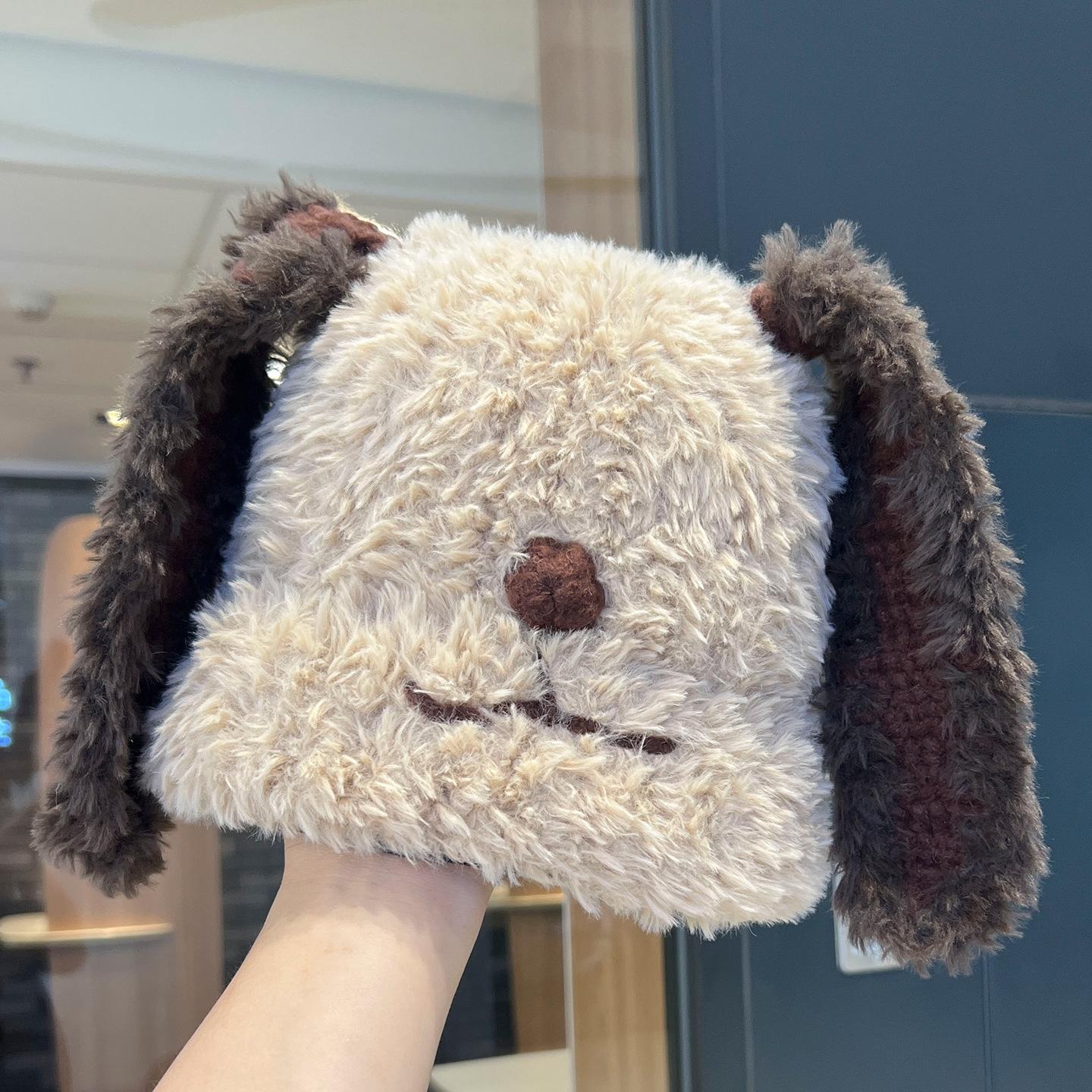 

Милая плюшевая шапка-ушанка для щенка, шапка Лэй Фэн для женщин, зимняя универсальная теплая ветрозащитная шапка с защитой ушей, вязаная шапка M（56-58cm）