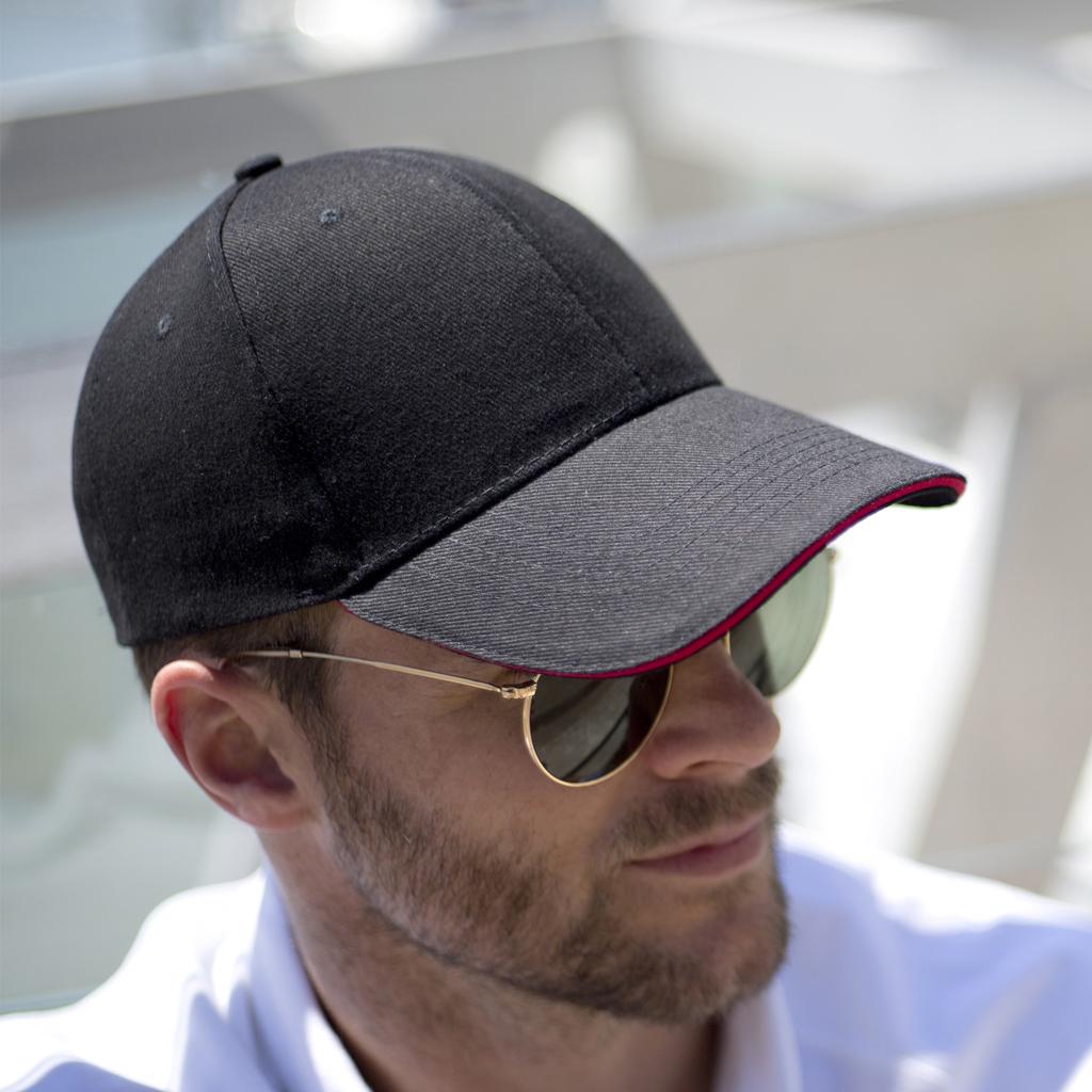 Result Unisex Low Profile Heavy Brushed Cotton Baseball Cap With Sandwich Peak (Pack of 2)