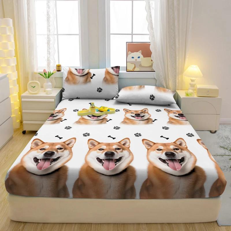 1 Cartoon Fun Animal Printed Matte Fitted Sheet, Bedroom Printed Bed Cover, Bedding (Excluding Pillowcases)