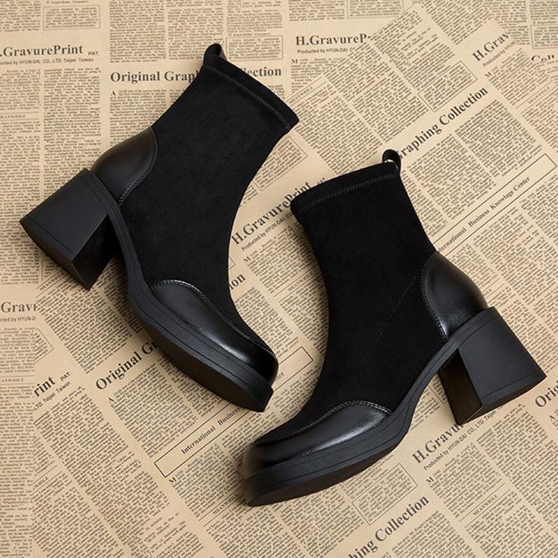 High Heels Women Snow Ankle Boots Suede Chunky Motorcycle Boots Designer Winter Shoes Woman 2024 Trend Goth Mujer Zapatillas
