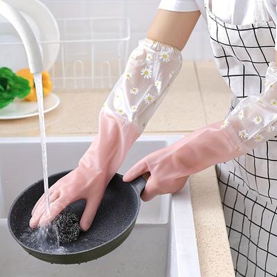 2 Pairs Long Sleeve Floral Rubber Gloves - Reusable Soft and Flexible - Multi-Purpose for Dishwashing Kitchen Oven, Pet Cleaning