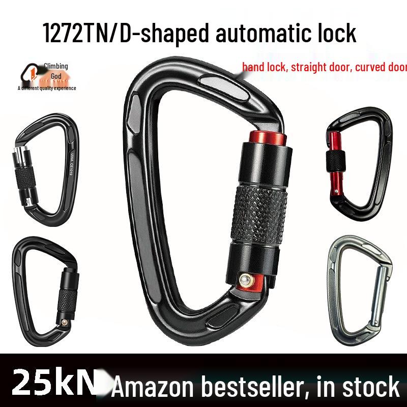 25KN D-Shaped Auto-Lock Carabiner – Aviation Aluminum Alloy for Outdoor Climbing