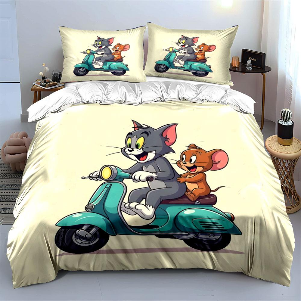 Cat and Mouse Riding Scooter. Bedding Sets Duvet Cover Sets Duvet Covers Pillowcases(1 * Duvet Cover 2 * Pillowcases, Without Duvet Insert)
