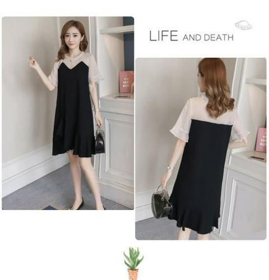 Korean Style Summer 2026 Maternity Chiffon Dress with Short Sleeves - Trendy Mid-Length Design for Moms