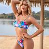 Ženy Triangle Oversize Split Bikini Suit Set Kravata Strana G-String Tanga Plavky Suspender Podprsenka Květinový potisk