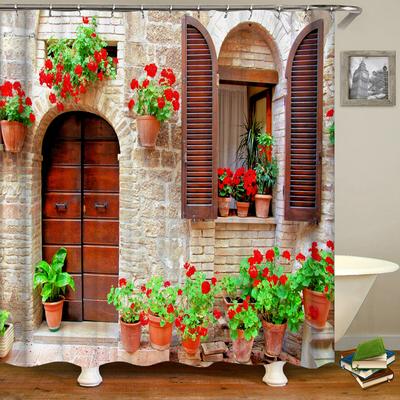 Rural Garden Scenery Shower Curtains Street Stone House  3d Bathroom Curtain Waterproof Cloth Decoration 180*240cm  Curtain