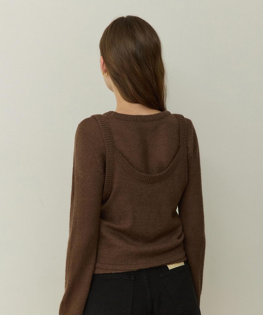 ADAUL Multi Hairy Knit Bustier Set - Brown