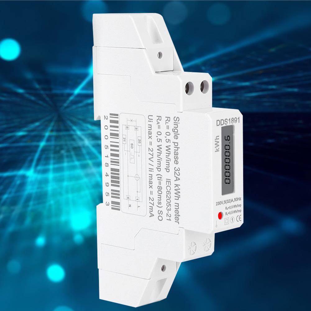 DDS1891 Single Phase Din Rail Energy Meter 230V 5(32)A 50Hz LCD Display Electricity Meter