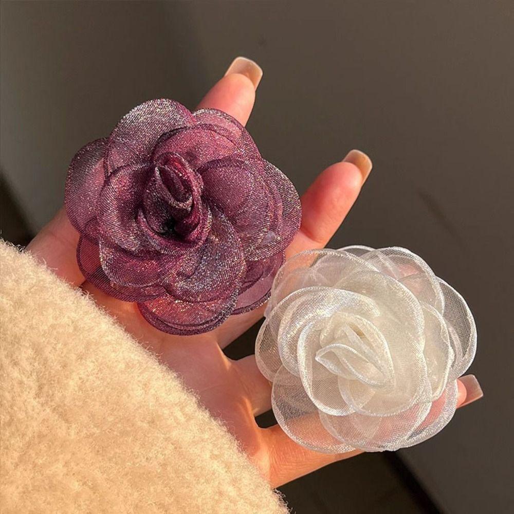 French Style Camellia Shark Clip Mesh Flower Claw Clip Simple Simulation Flower Hair Claw  Girl