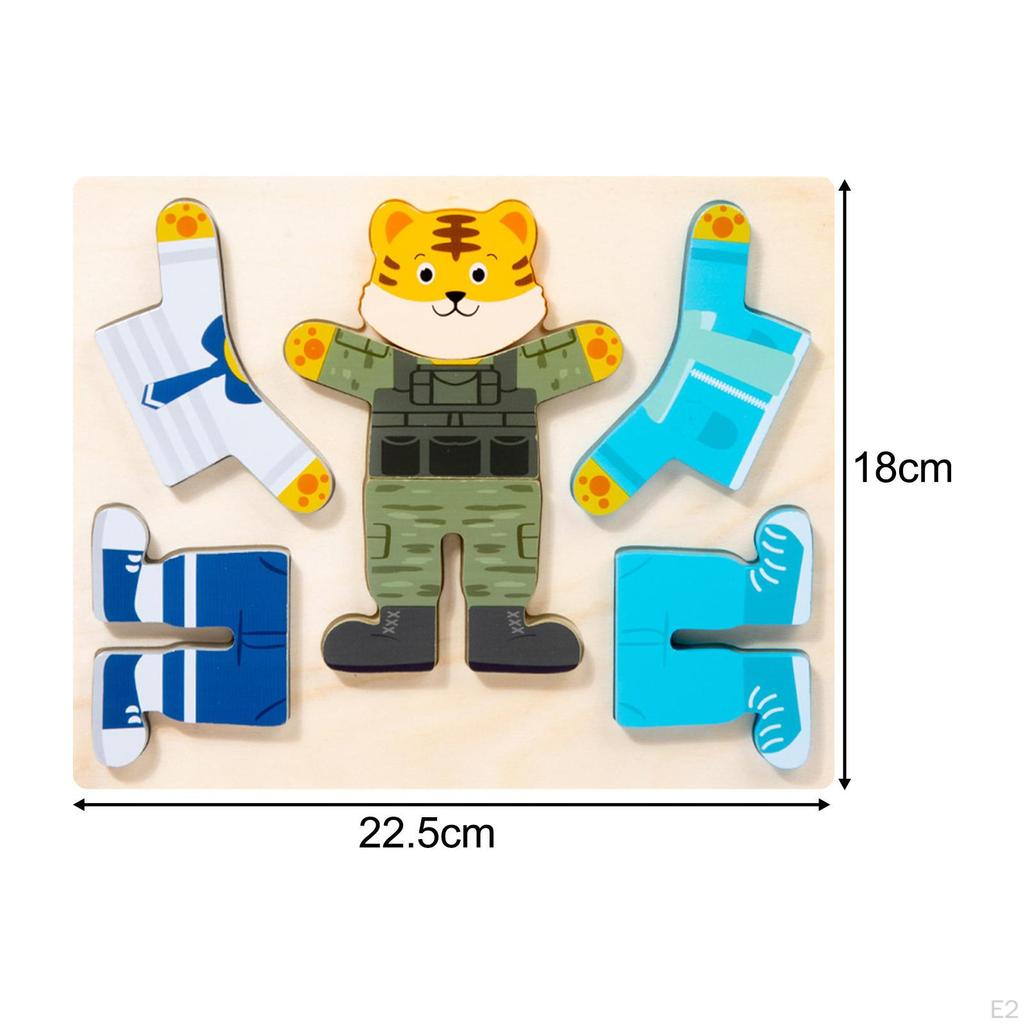 Wooden Dress Up Puzzles Sorting and Matching Educational Toys Animal Shape Montessori for Baby