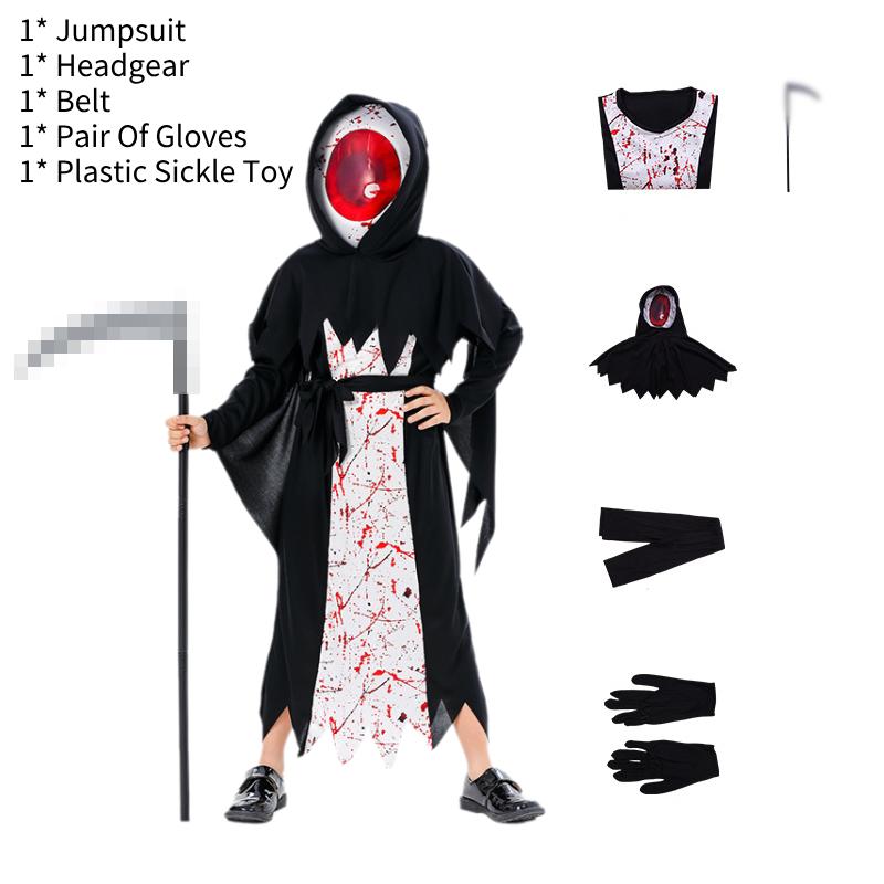 Grim Cosplay Reaper Costume Set Devil Death Performance Outfit Halloween Kids