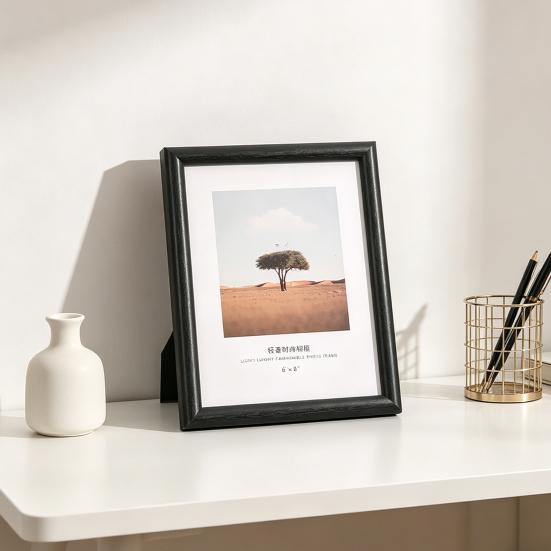Photo Frame Rectangular Picture Frame for Wall Mounting or Tabletop Display Standing Desktop Wood Photo Frame with Clear Cover
