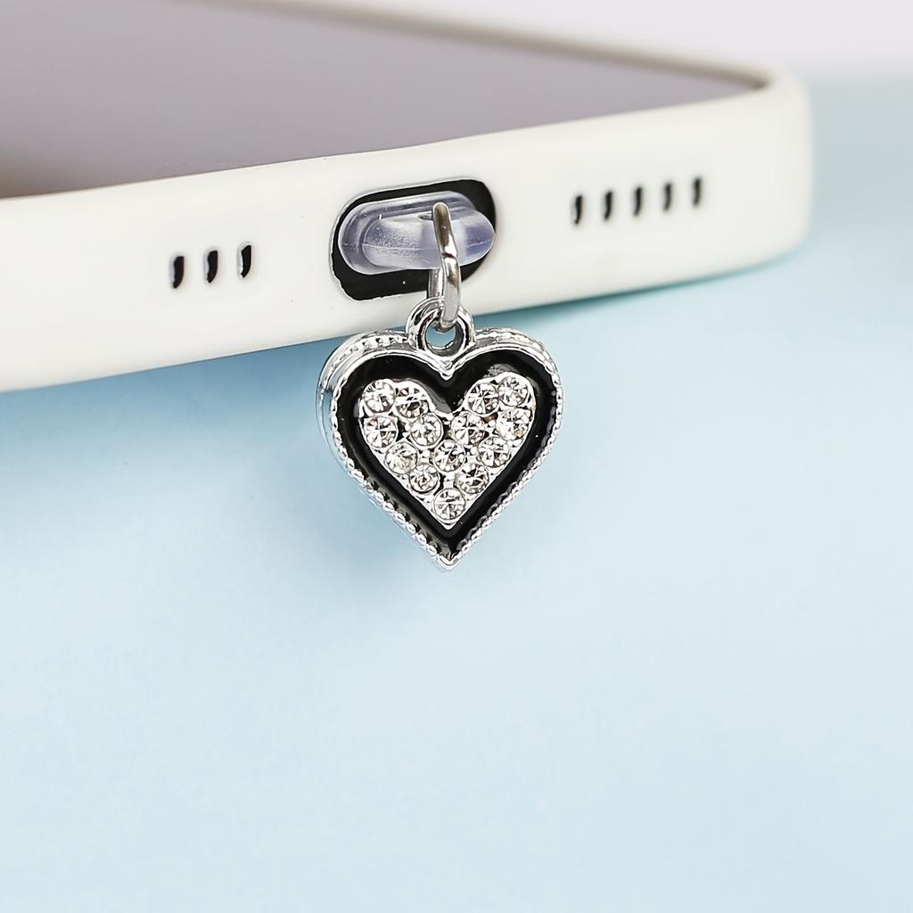 Full Diamond Love Heart Positive and Negative Combination Set Mobile Phone Dust Plug Hanging Ornament Decoration Mobile Phone Accessories